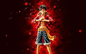 Monkey D Luffy Gear 5 Statue with Fiery Red Energy Burst Background HD wallpaper