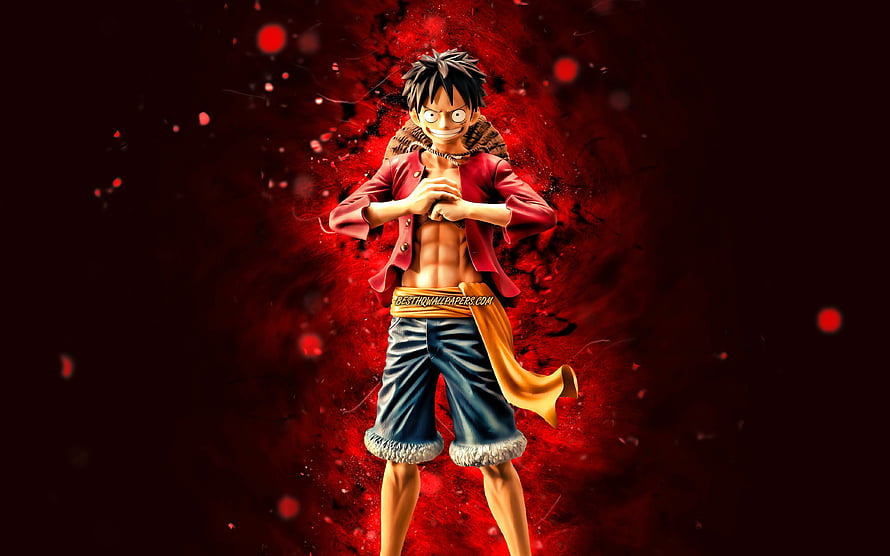 Monkey D Luffy Gear 5 Statue with Fiery Red Energy Burst Background HD wallpaper