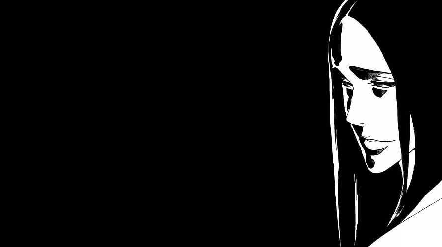 High Contrast Black and White Anime Character Profile Illustration HD wallpaper