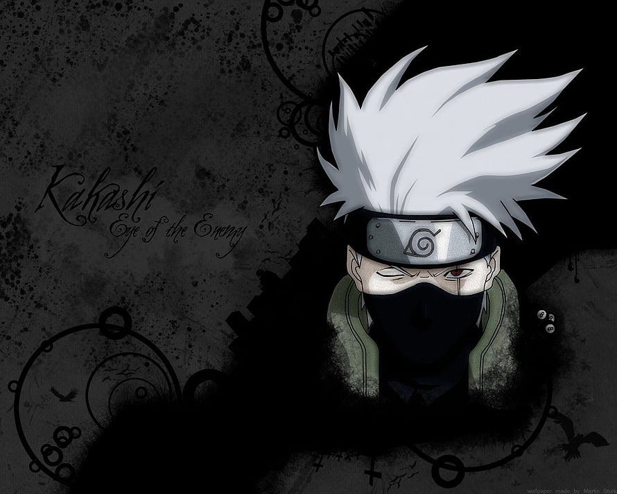Kakashi Hatake from Naruto anime character portrait with Sharingan eye and Konoha headband on dark background HD wallpaper