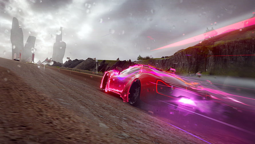 Asphalt 9 Legends Neon Supercar Racing on a Rainy Coastal Road HD wallpaper