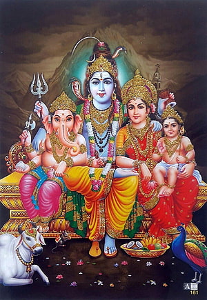 Lord Shiva Parivar Family Portrait with Ganesha, Parvati, and Kartikeya HD phone wallpaper