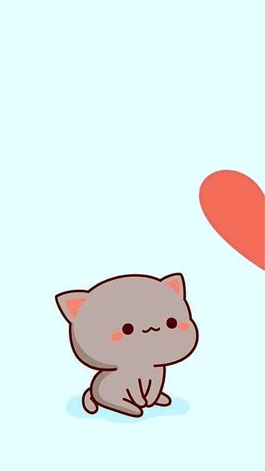 Cute Chibi Kitten with Heart on Pastel Blue Background HD phone wallpaper