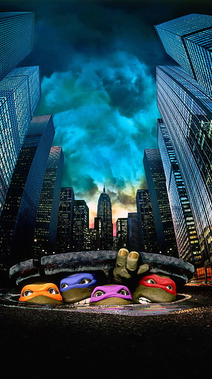 Teenage Mutant Ninja Turtles Peeking From Sewer Manhole In New York City, Teenage Mutant Ninja Turtles (2022) movie HD phone wallpaper