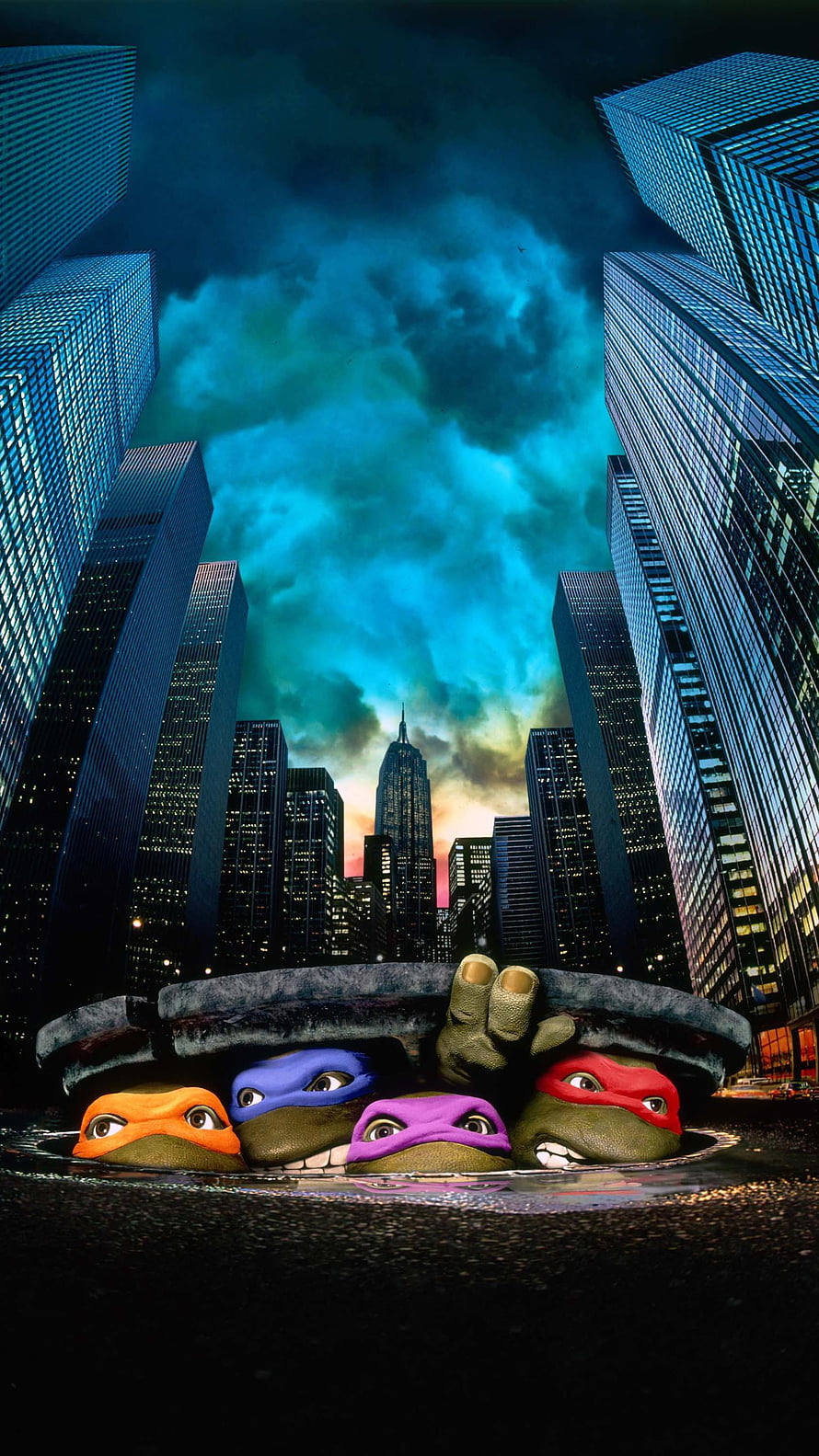 Teenage Mutant Ninja Turtles Peeking From Sewer Manhole In New York City, Teenage Mutant Ninja Turtles (2022) movie HD phone wallpaper