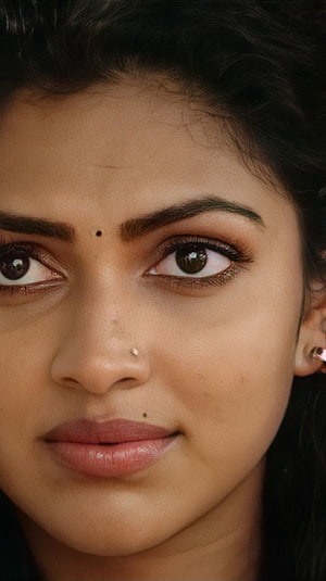 Amala Paul Close-Up Portrait with Traditional Bindu and Nose Stud HD phone wallpaper