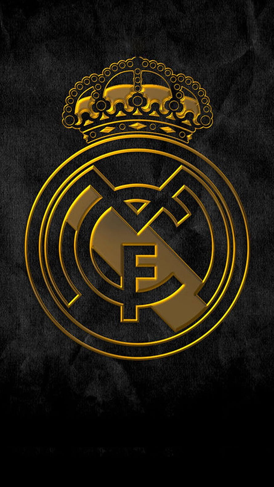 Real Madrid CF Golden Logo on Black Textured Background HD phone wallpaper