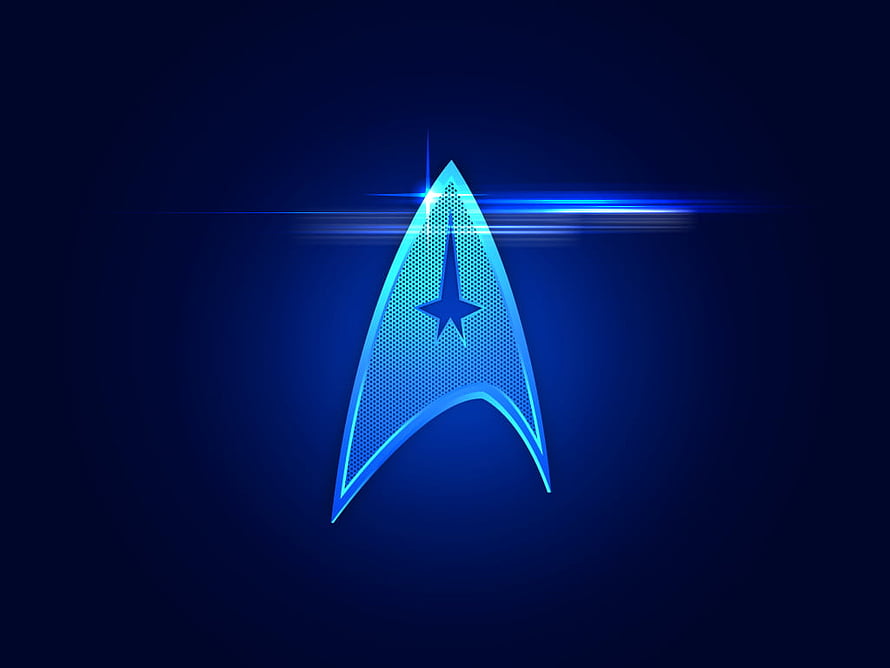 Glowing Star Trek Starfleet Delta Emblem with Lens Flare on Deep Blue Background HD wallpaper