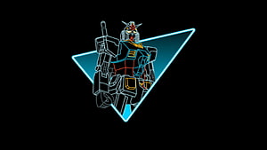 Neon Line Art of RX-78-2 Gundam Inside a Glowing Triangle on Black Background HD wallpaper
