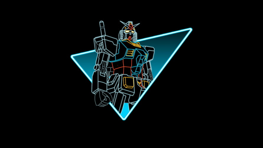 Neon Line Art of RX-78-2 Gundam Inside a Glowing Triangle on Black Background HD wallpaper