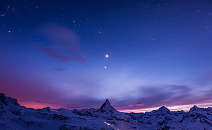 Matterhorn Mountain Peak Under Starry Night Sky With Pink Twilight Horizon HD wallpaper