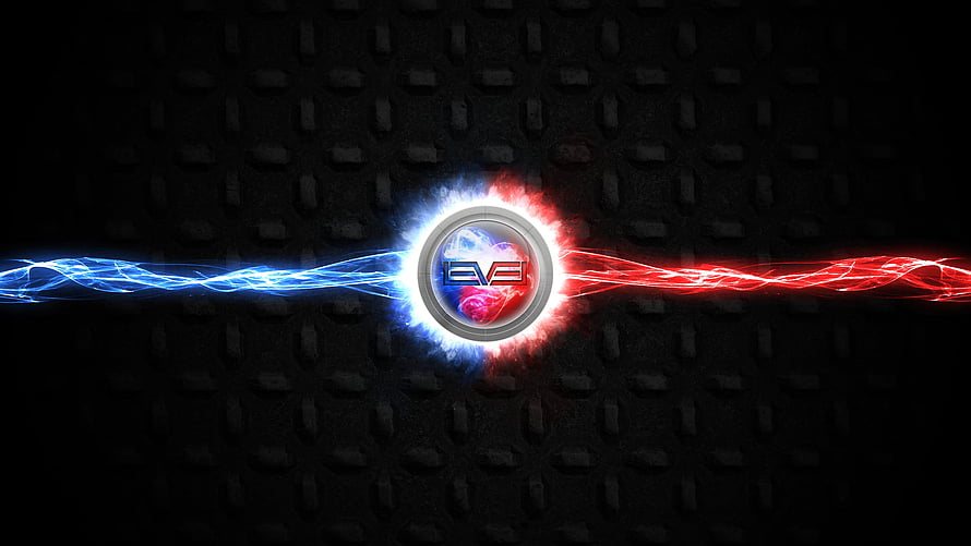 Electric Blue and Red Energy Streaks on Dark Metal Plate with Central Emblem HD wallpaper