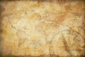 Aged Vintage World Map with Compass Rose and Weathered Parchment Texture HD wallpaper