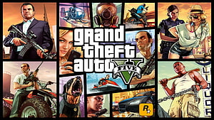 Grand Theft Auto V Cover Art Featuring Michael, Franklin, and Trevor in Comic Style HD wallpaper