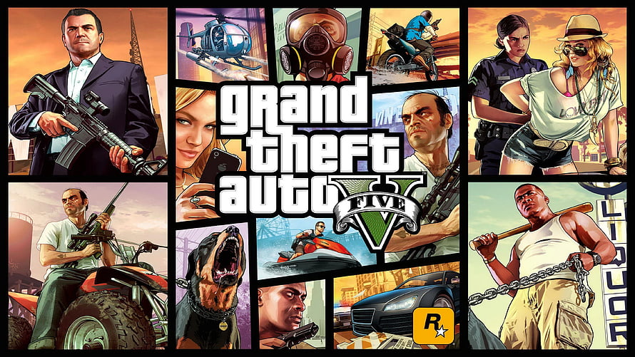 Grand Theft Auto V Cover Art Featuring Michael, Franklin, and Trevor in Comic Style HD wallpaper