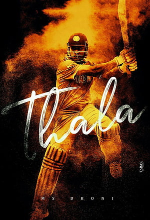 MS Dhoni Thala Cricket Poster with Dramatic Orange Smoke Background HD phone wallpaper