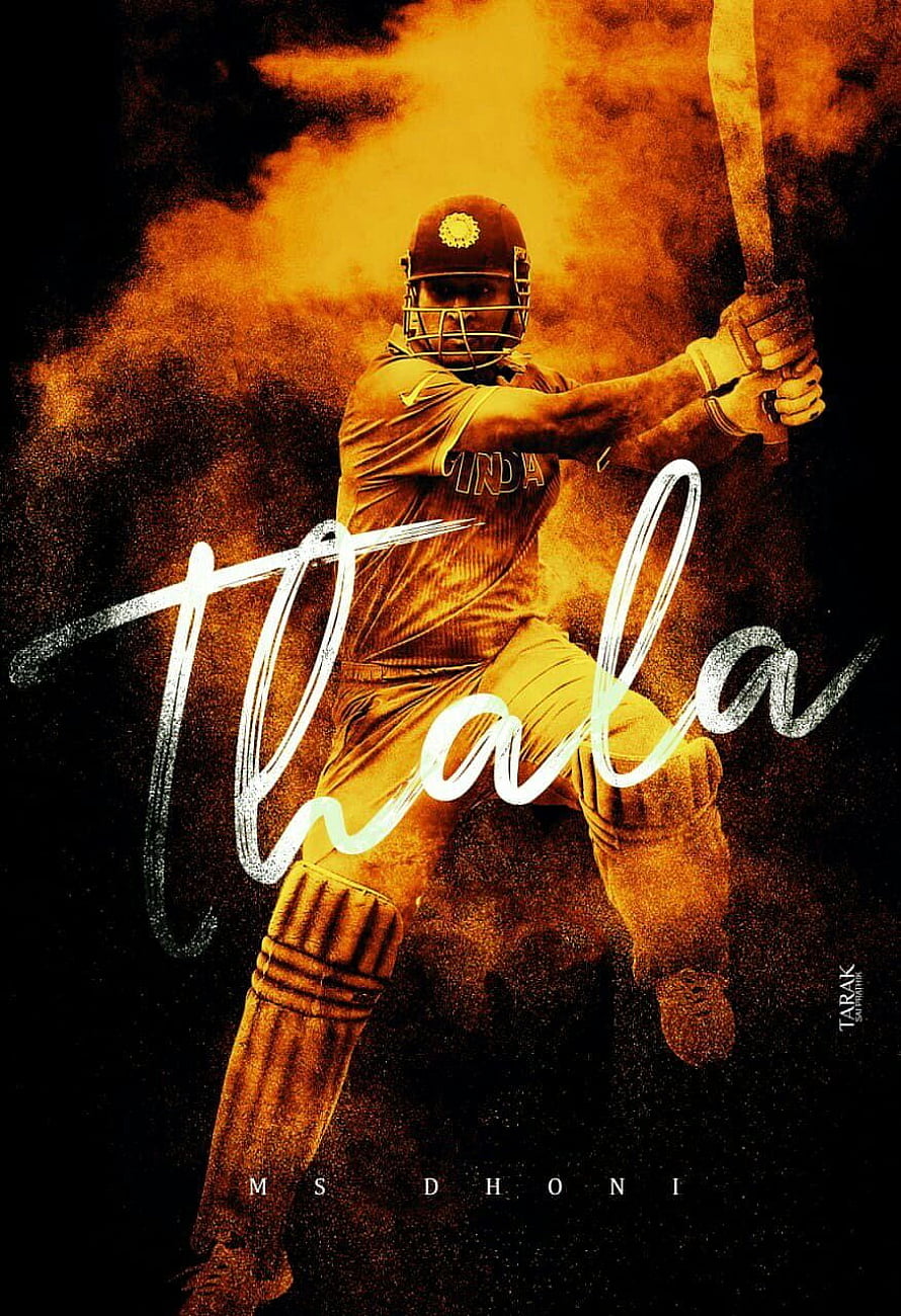 MS Dhoni Thala Cricket Poster with Dramatic Orange Smoke Background HD phone wallpaper