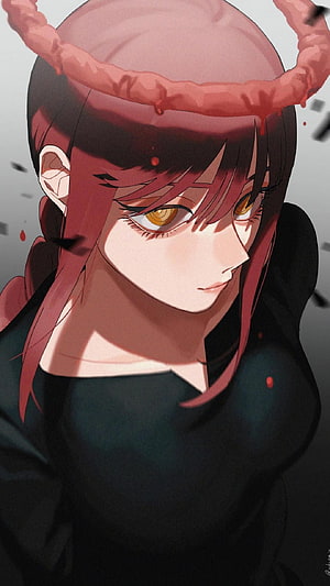 Makima from Chainsaw Man with red horns and golden eyes in dark attire, Anime, Makima Chainsaw Man HD phone wallpaper