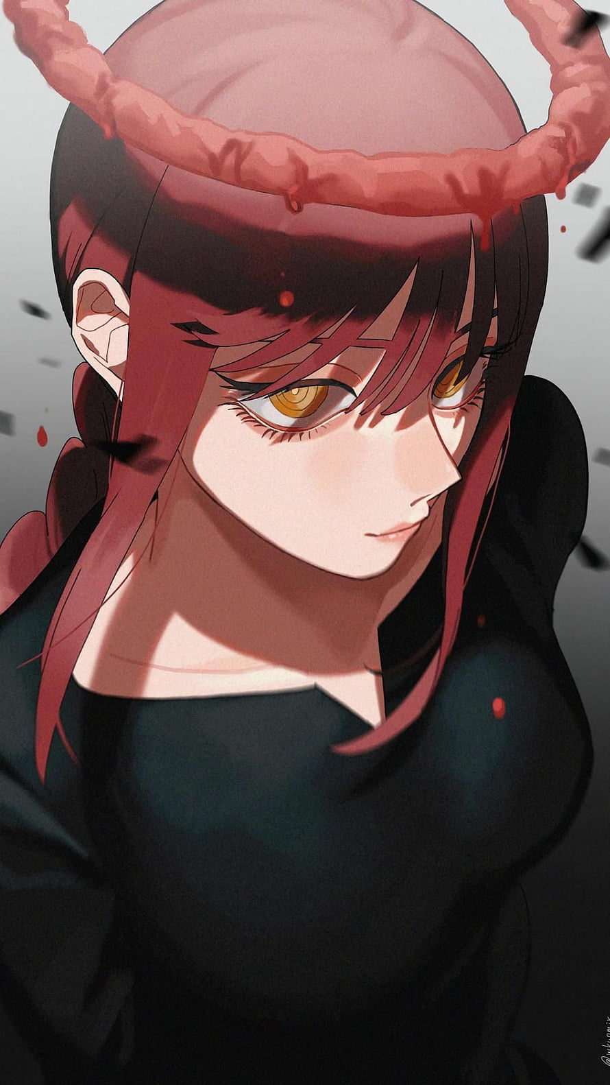 Makima from Chainsaw Man with red horns and golden eyes in dark attire, Anime, Makima Chainsaw Man HD phone wallpaper
