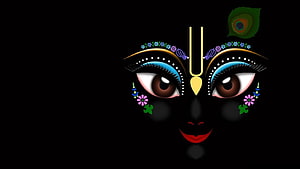 Krishna Eyes Artwork with Peacock Feather and Floral Decorations HD wallpaper