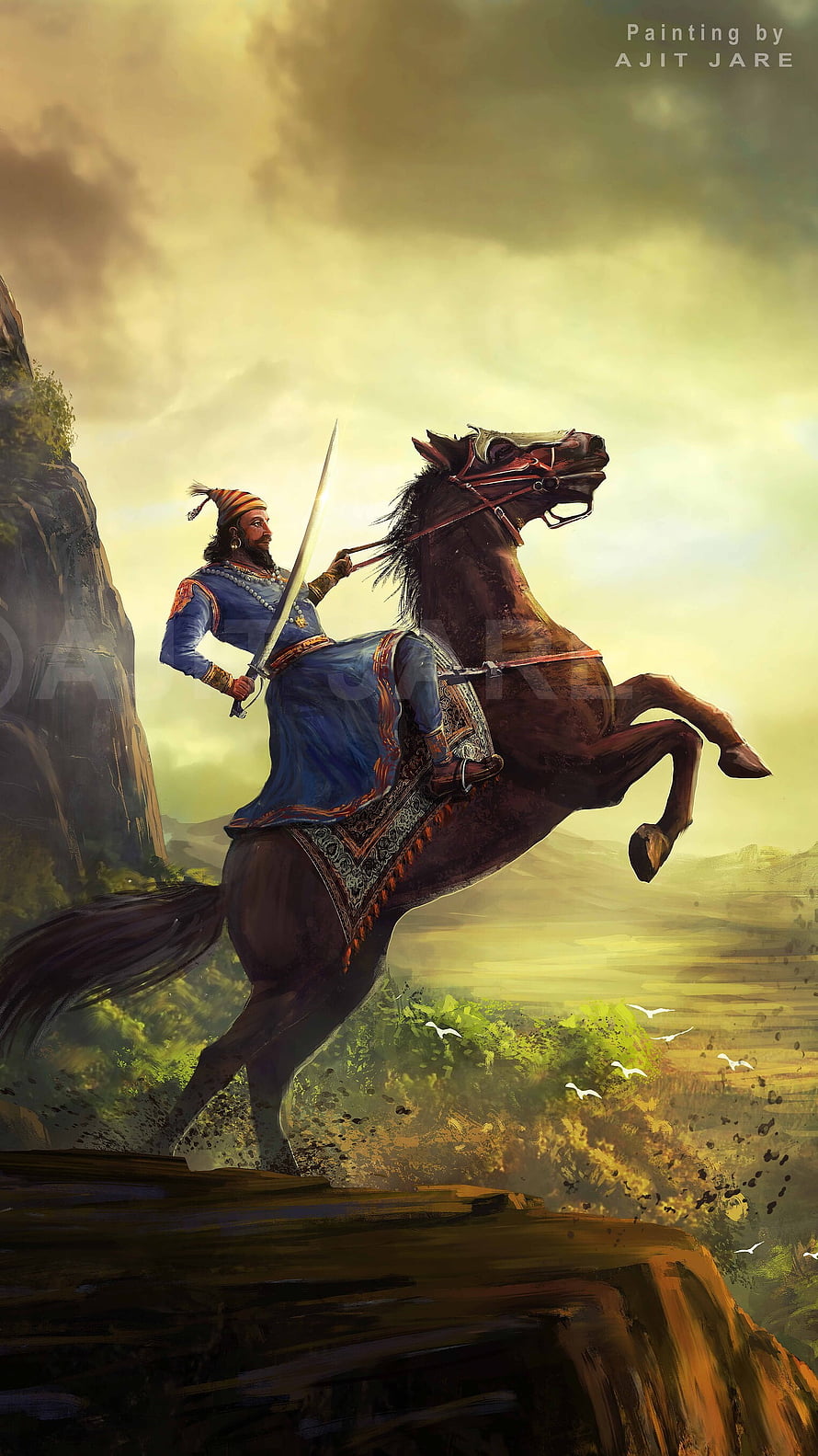 Mughal Warrior on Horseback with Sword in Blue Attire HD phone wallpaper