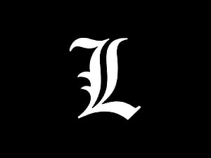Death Note L Character Logo in Gothic Calligraphy Style on Black Background HD wallpaper