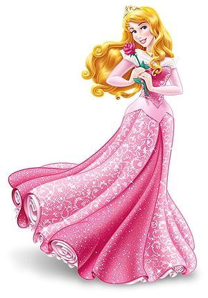 Princess Aurora in a Sparkling Pink Ballgown Holding a Rose HD phone wallpaper