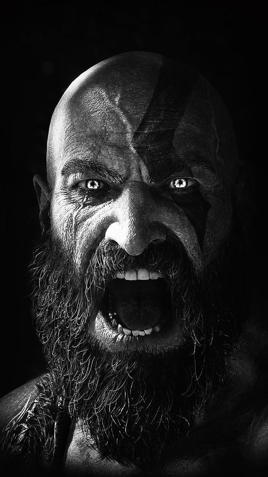 Kratos Intense Black and White Portrait From God Of War Video Game HD phone wallpaper