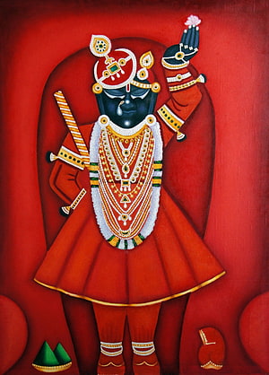 Shrinathji Devotional Artwork in Traditional Indian Style with Ornate Jewelry and Red Attire HD phone wallpaper