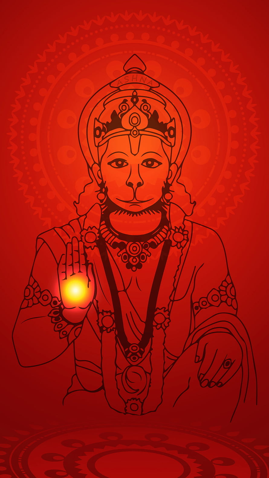 Hanuman Line Art Illustration with Glowing Diya on Red Background, Hanuman Mobile , Hanuman Meditation HD phone wallpaper