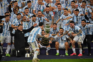 Argentina National Team Celebrates Copa America Victory With Trophy Lift HD wallpaper