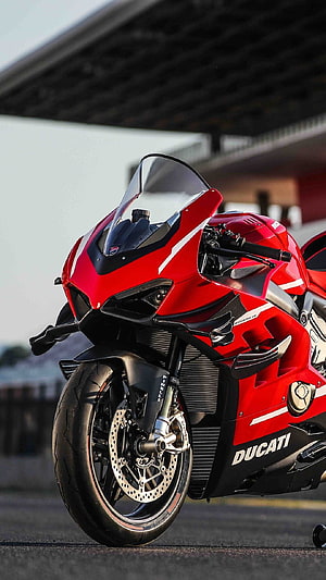 Red Ducati Superleggera V4 Superbike Front Profile on Asphalt Track HD phone wallpaper