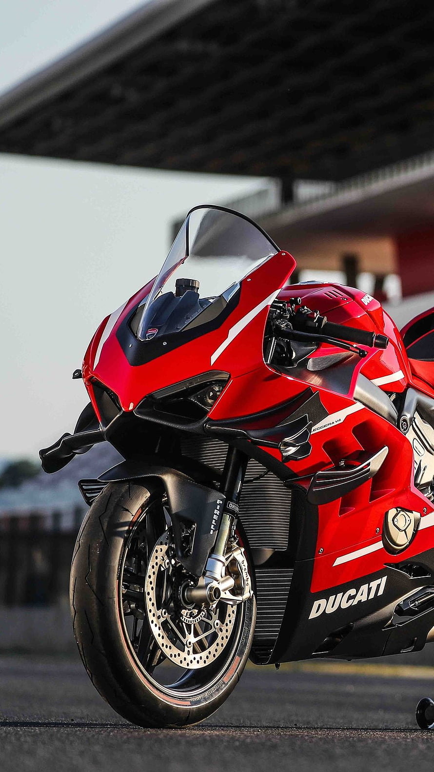 Red Ducati Superleggera V4 Superbike Front Profile on Asphalt Track HD phone wallpaper
