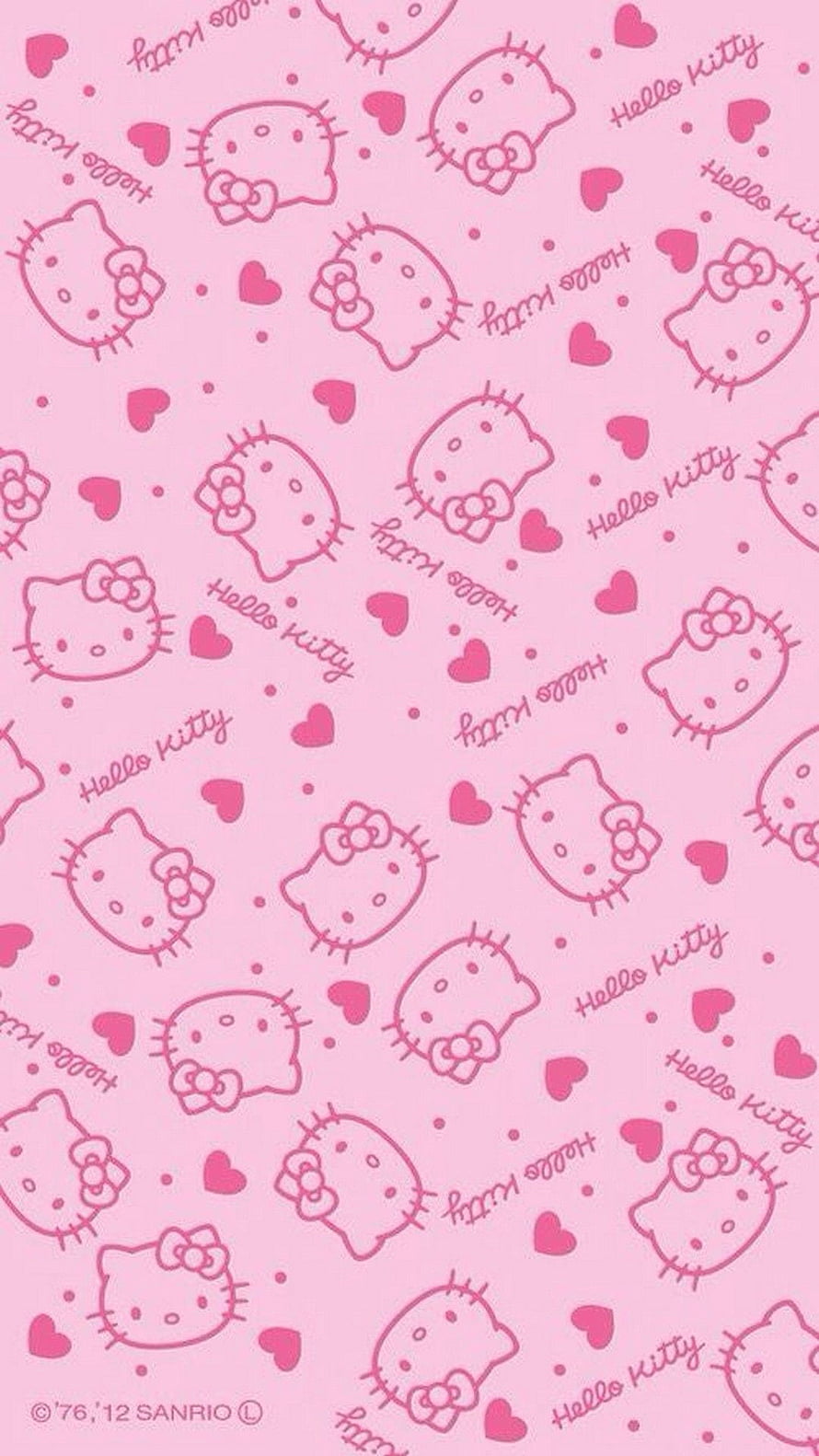 Cute Pink Hello Kitty Pattern Wallpaper With Hearts And Bow Outlines HD phone wallpaper