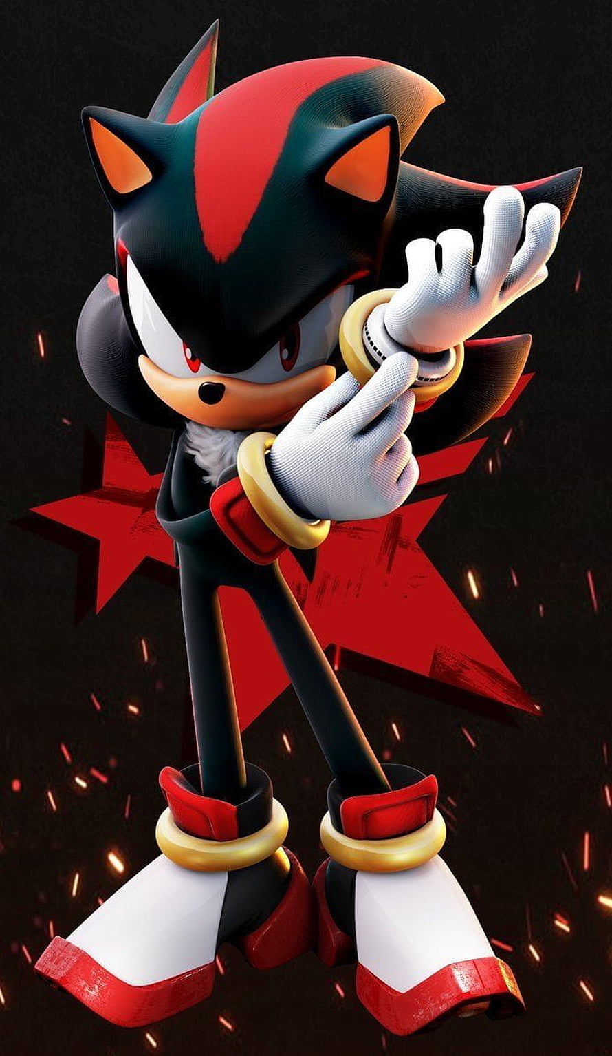 Shadow The Hedgehog 3D Render Character Art With Red Star Background HD phone wallpaper