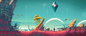 Vast Alien Landscape with Crystal Monolith and Distant Planets HD wallpaper