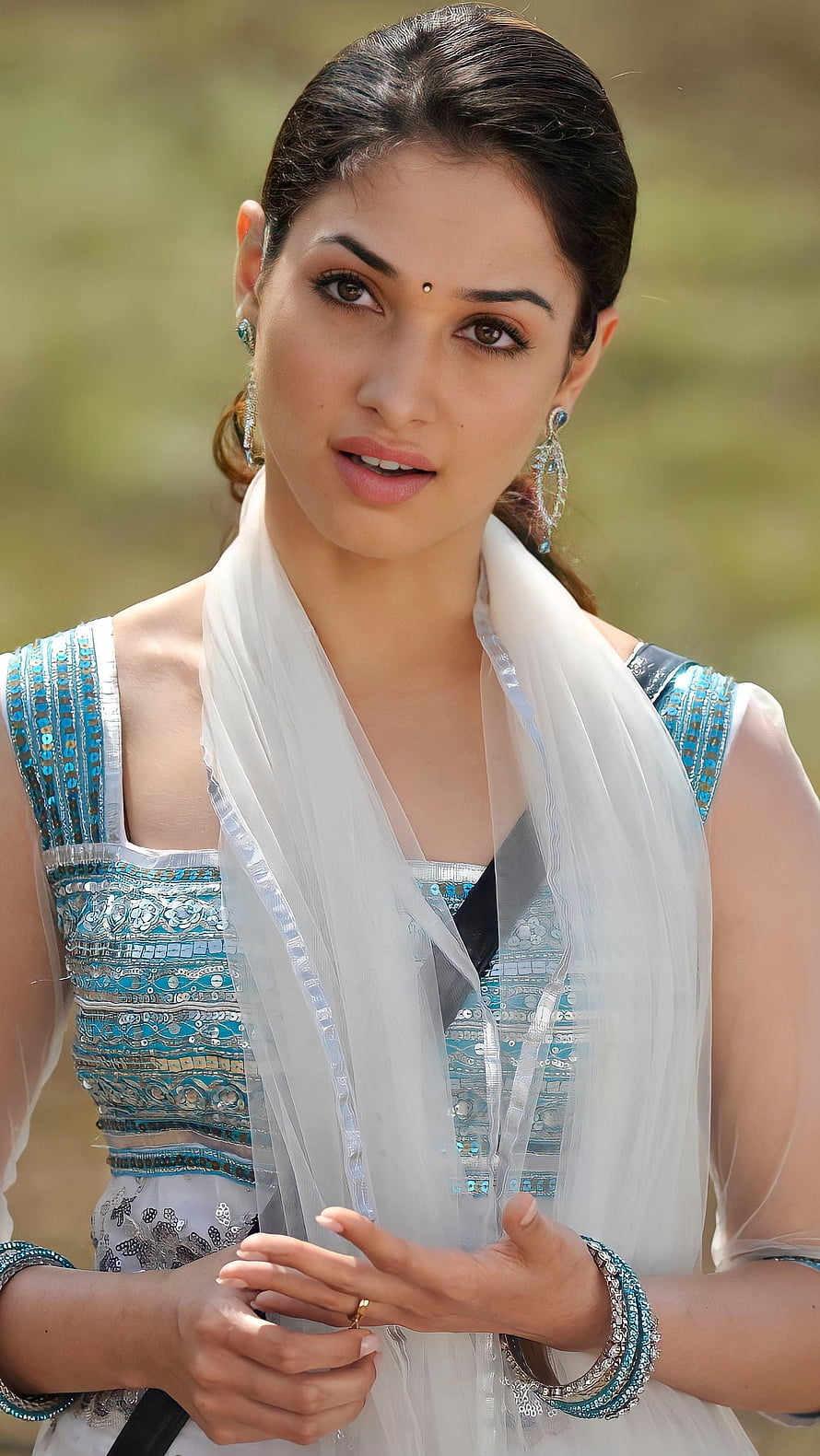 Tamannaah Bhatia in a stunning blue and white traditional outfit with intricate embroidery and jewelry, Tamanna Bhatia, telugu actress HD phone wallpaper