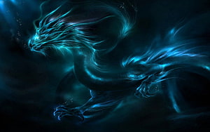Mystical Blue Dragon Swimming in Deep Ocean Waters Fantasy Art HD wallpaper