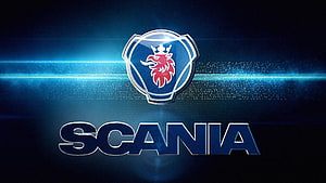 Scania Brand Logo With Grinning Lion Crest On Dark Blue Background HD wallpaper