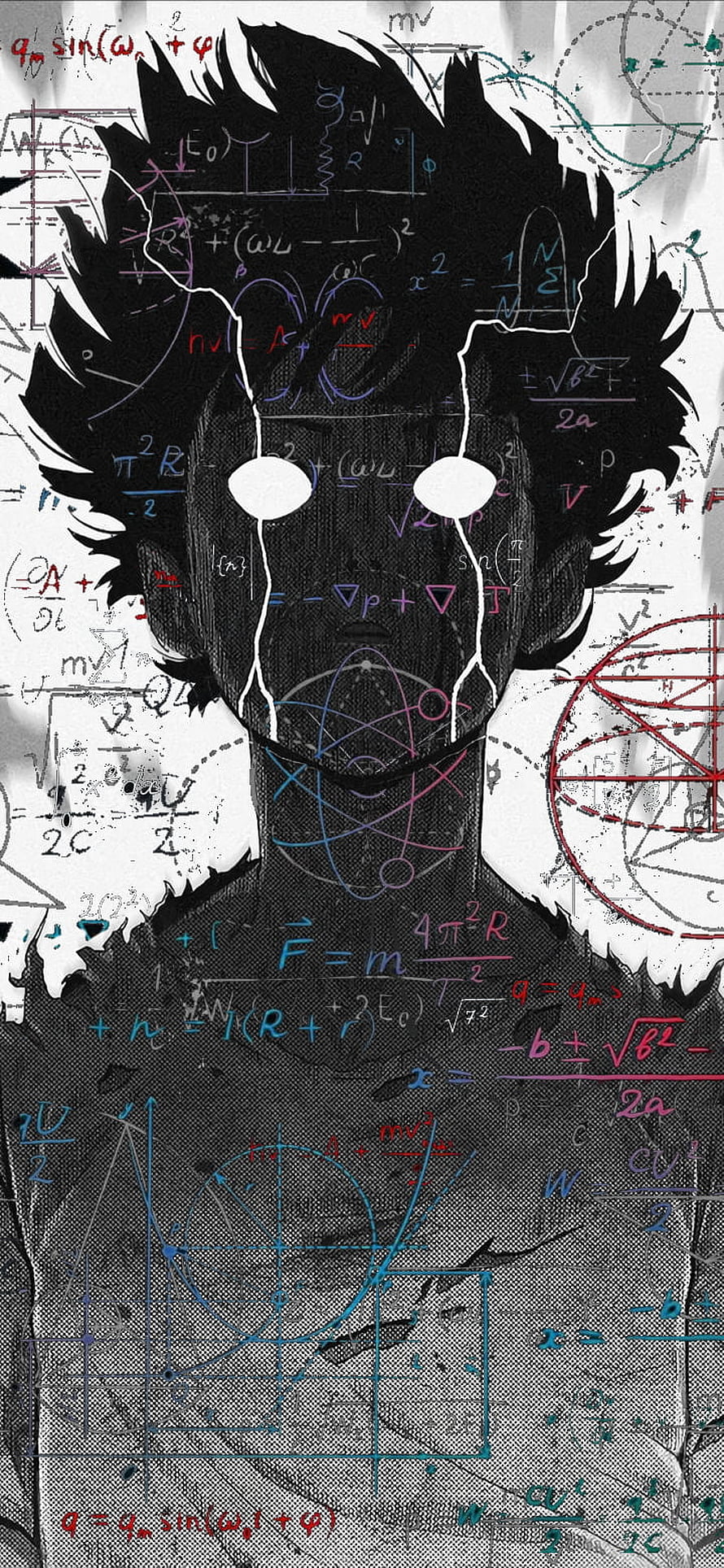 Anime Character Surrounded by Physics Equations and Mathematical Formulas HD phone wallpaper