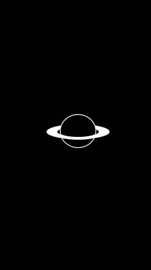 Minimalist White Line Art of a Ringed Planet on a Black Background HD phone wallpaper