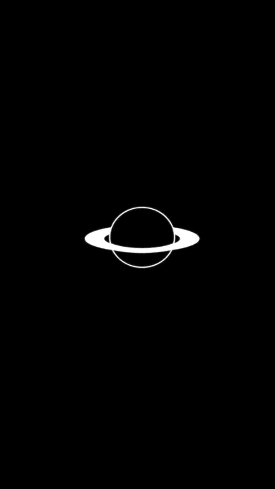 Minimalist White Line Art of a Ringed Planet on a Black Background HD phone wallpaper