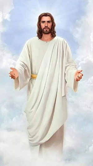 Jesus Christ Standing in the Clouds with Open Arms in White Robes HD phone wallpaper