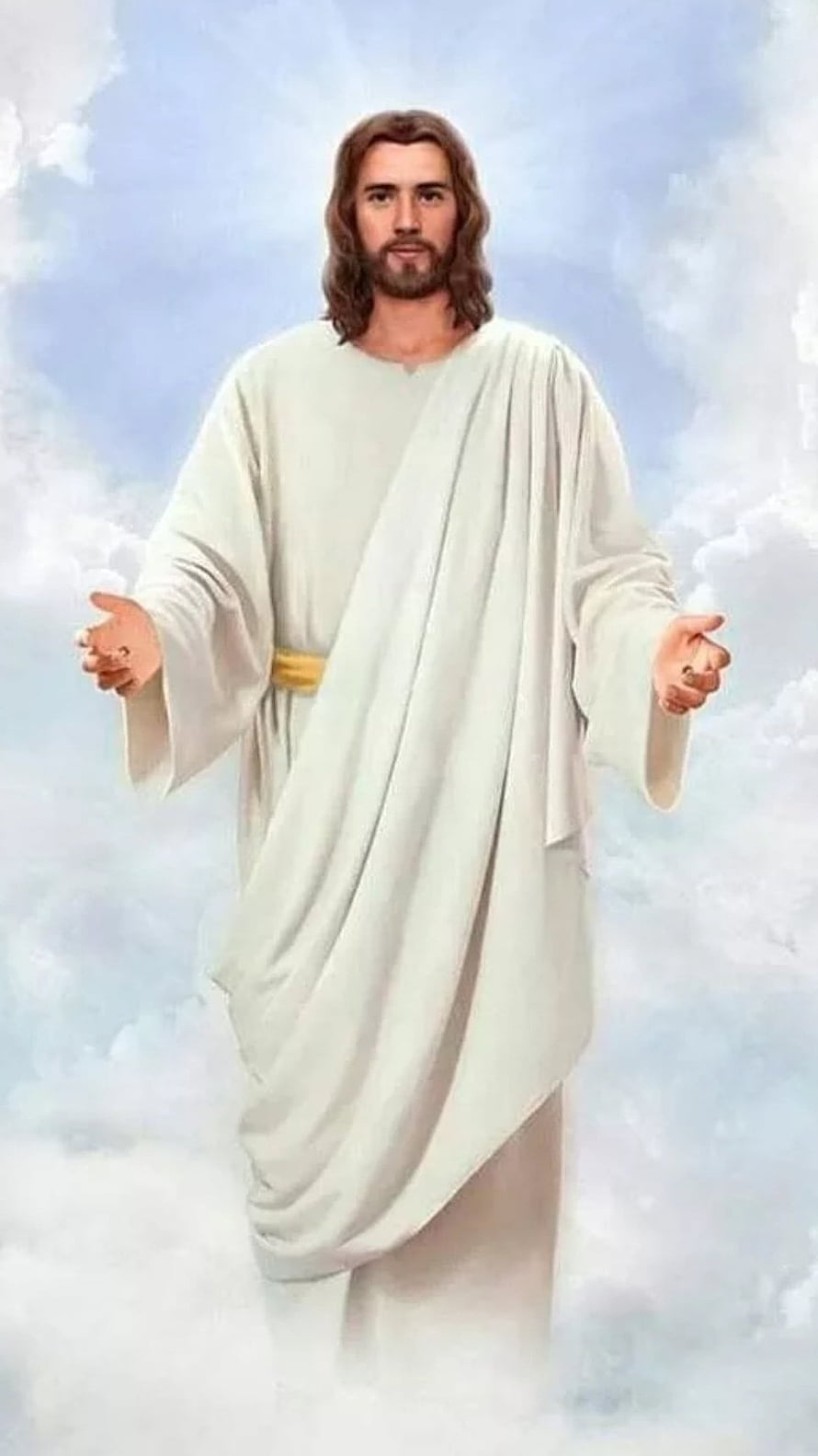 Jesus Christ Standing in the Clouds with Open Arms in White Robes HD phone wallpaper