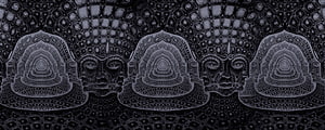 Alex Grey Dark Mandala Artwork with Symmetrical Faces and Intricate Patterns HD wallpaper