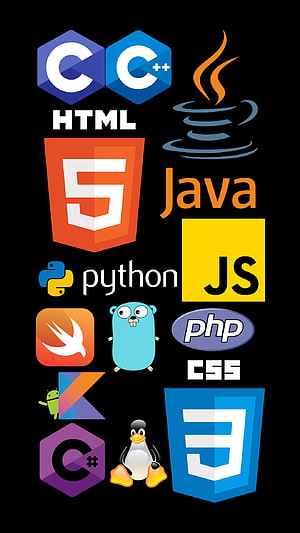 Programming Language Logos Collection on Black Background HD phone wallpaper