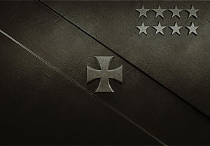 Dark Textured Military Emblem with Iron Cross and Star Rank Insignia HD wallpaper