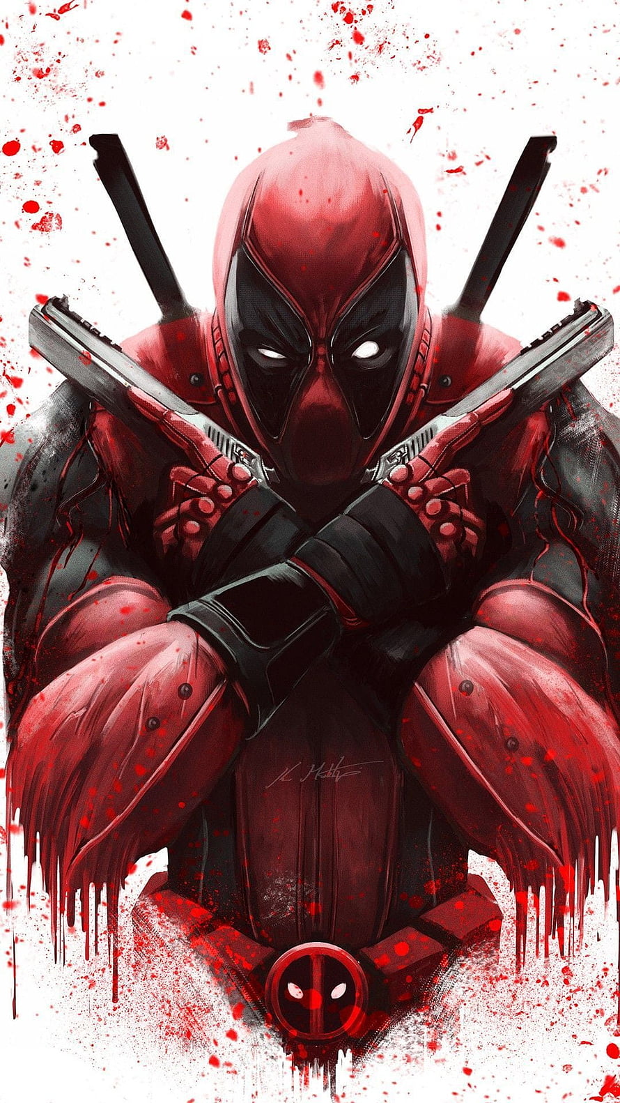 Deadpool Merc with a Mouth Holding Dual Pistols and Swords in Red and Black Suit HD phone wallpaper