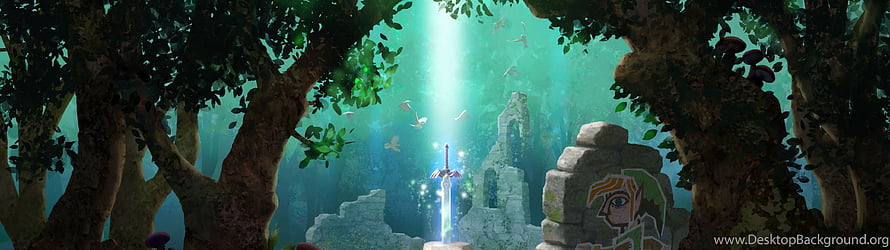 The Legend of Zelda Breath of the Wild Master Sword Pedestal in Sacred Grove HD wallpaper
