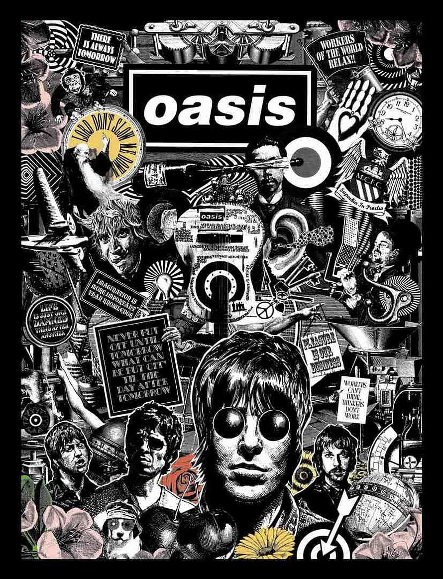 Oasis Band Collage Poster Featuring John Lennon and Classic Rock Imagery HD phone wallpaper